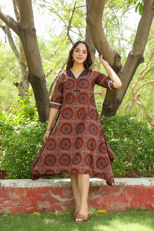 Women Geometric Printed Cotton Ethnic Dresses